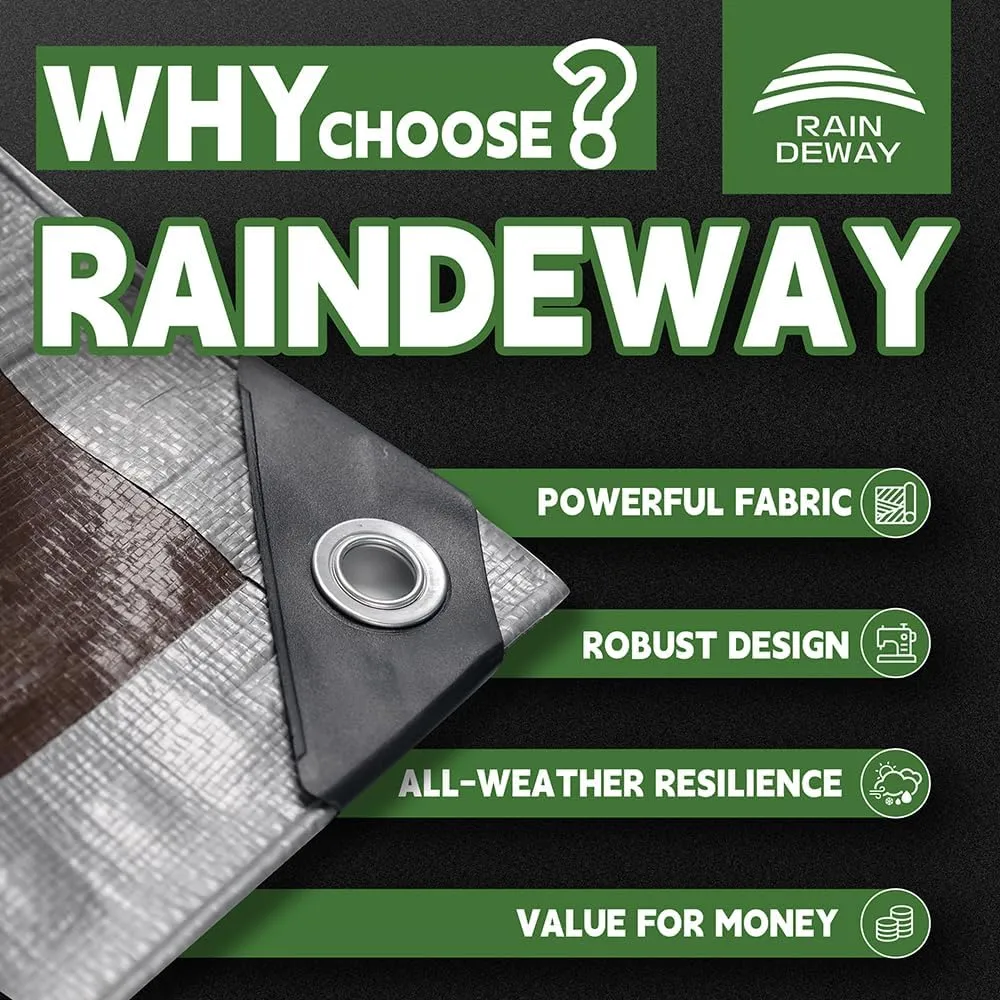 Tarps Heavy Duty Waterproof 10x12 Feet, 10Mil Multipurpose Poly Tarp Cover with Metal Grommets and Reinforced Edges, Silver/Brown Tarp by RAINDEWAY