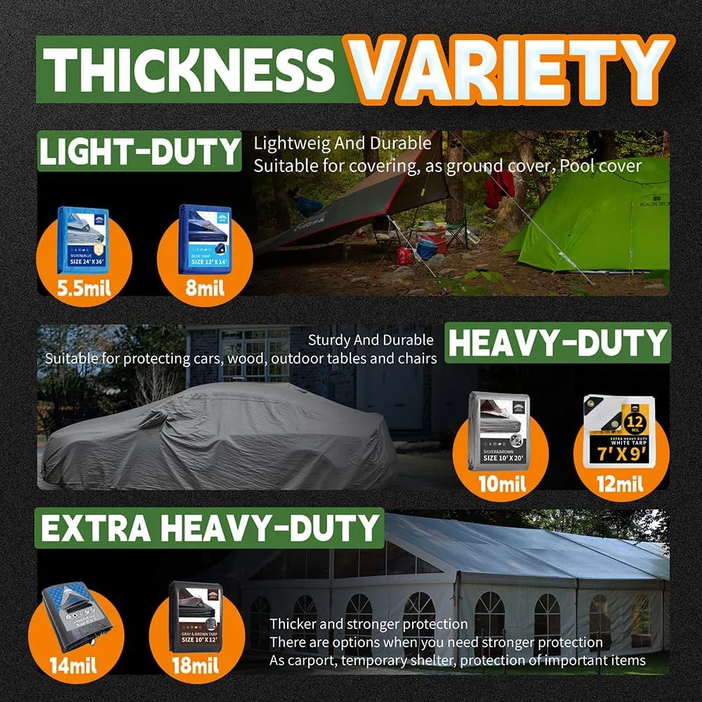 Tarps Heavy Duty Waterproof 10x12 Feet, 10Mil Multipurpose Poly Tarp Cover with Metal Grommets and Reinforced Edges, Silver/Brown Tarp by RAINDEWAY