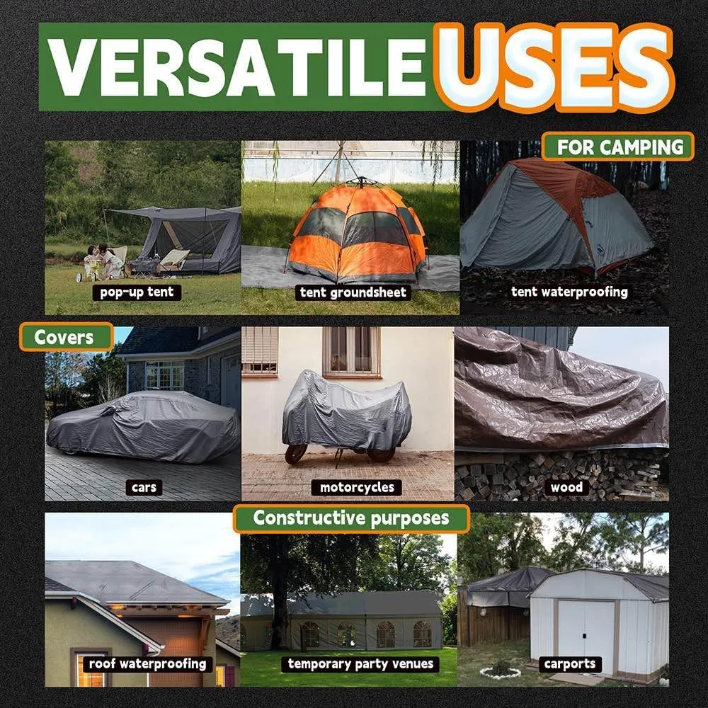 Tarps Heavy Duty Waterproof 10x12 Feet, 10Mil Multipurpose Poly Tarp Cover with Metal Grommets and Reinforced Edges, Silver/Brown Tarp by RAINDEWAY