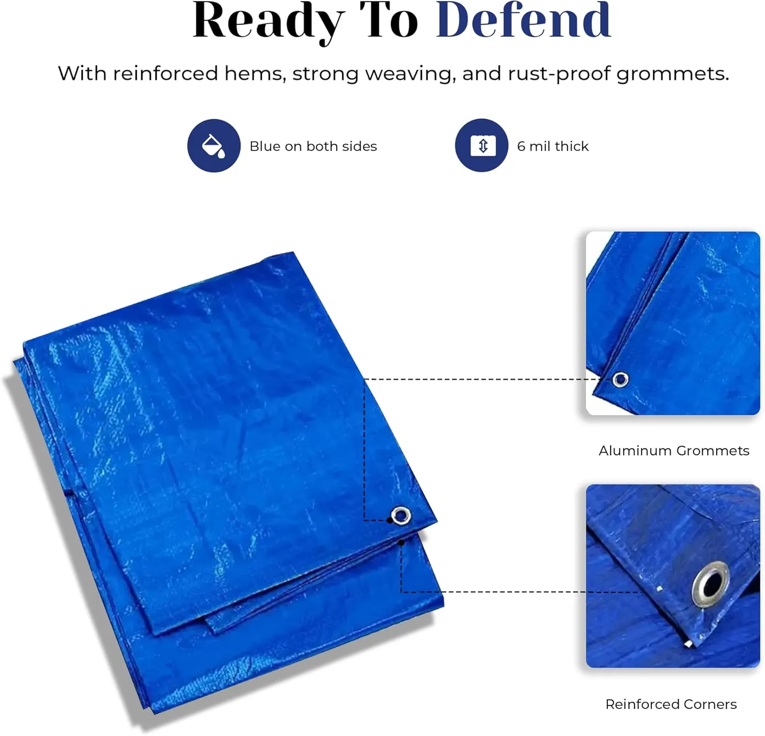Tarps Now 6x16 ft Heavy Duty Plastic Tarp (Poly Tarp) | 6 MIL Waterproof Cover | Rip & Tear-Resistant | Rustproof Grommets & Reinforced Edges | Ideal for Roofing, Camping & Tent - Blue