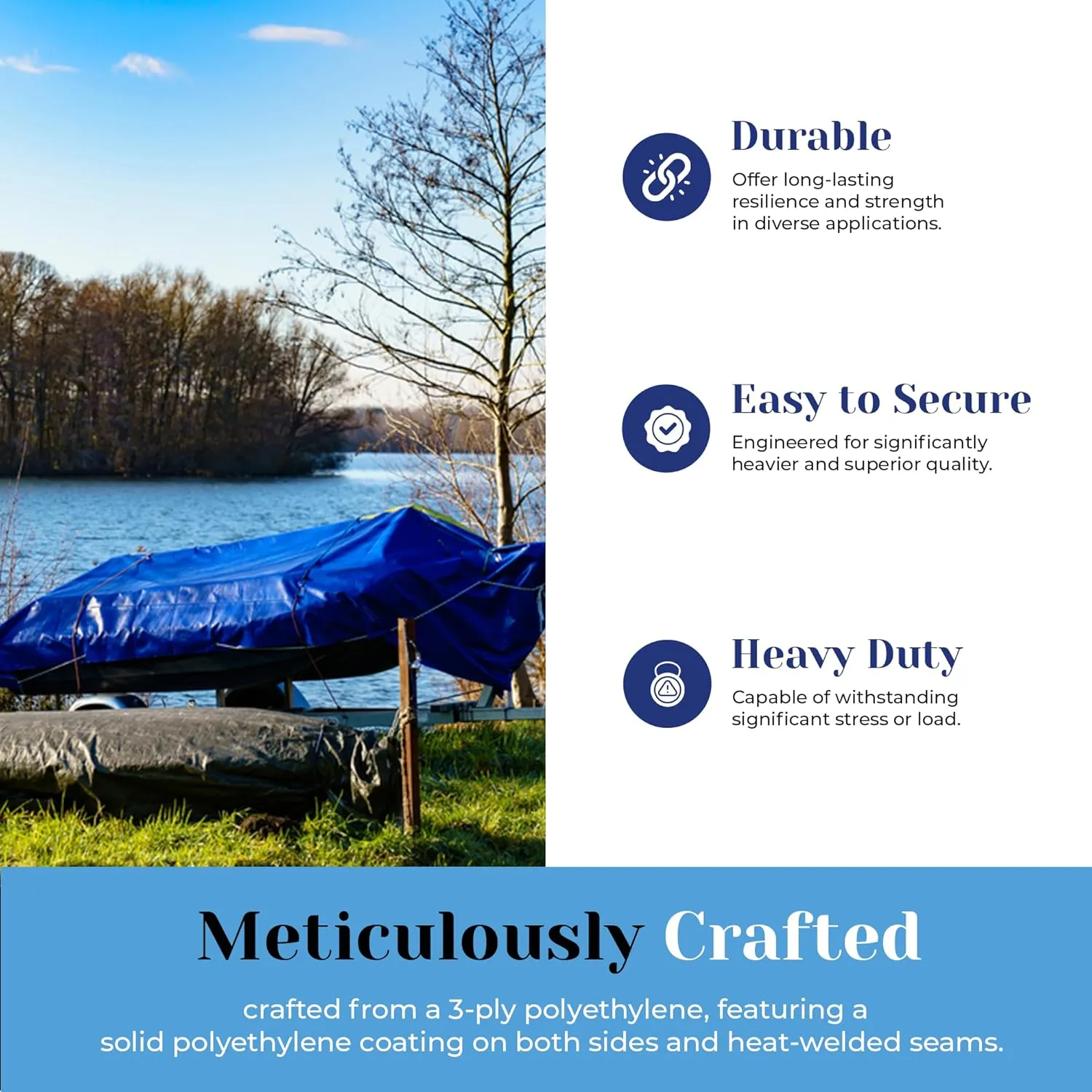 Tarps Now 6x16 ft Heavy Duty Plastic Tarp (Poly Tarp) | 6 MIL Waterproof Cover | Rip & Tear-Resistant | Rustproof Grommets & Reinforced Edges | Ideal for Roofing, Camping & Tent - Blue