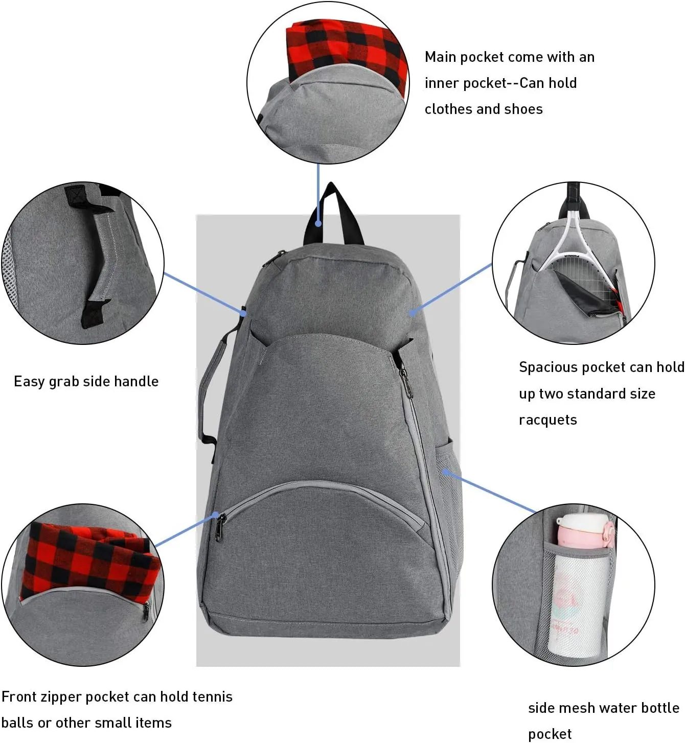 Tennis Bag Tennis Backpack - Tennis Bags for Women and Men to Hold 1 or 2 Tennis Rackets/Racquets, Multifunctional Sports Bag