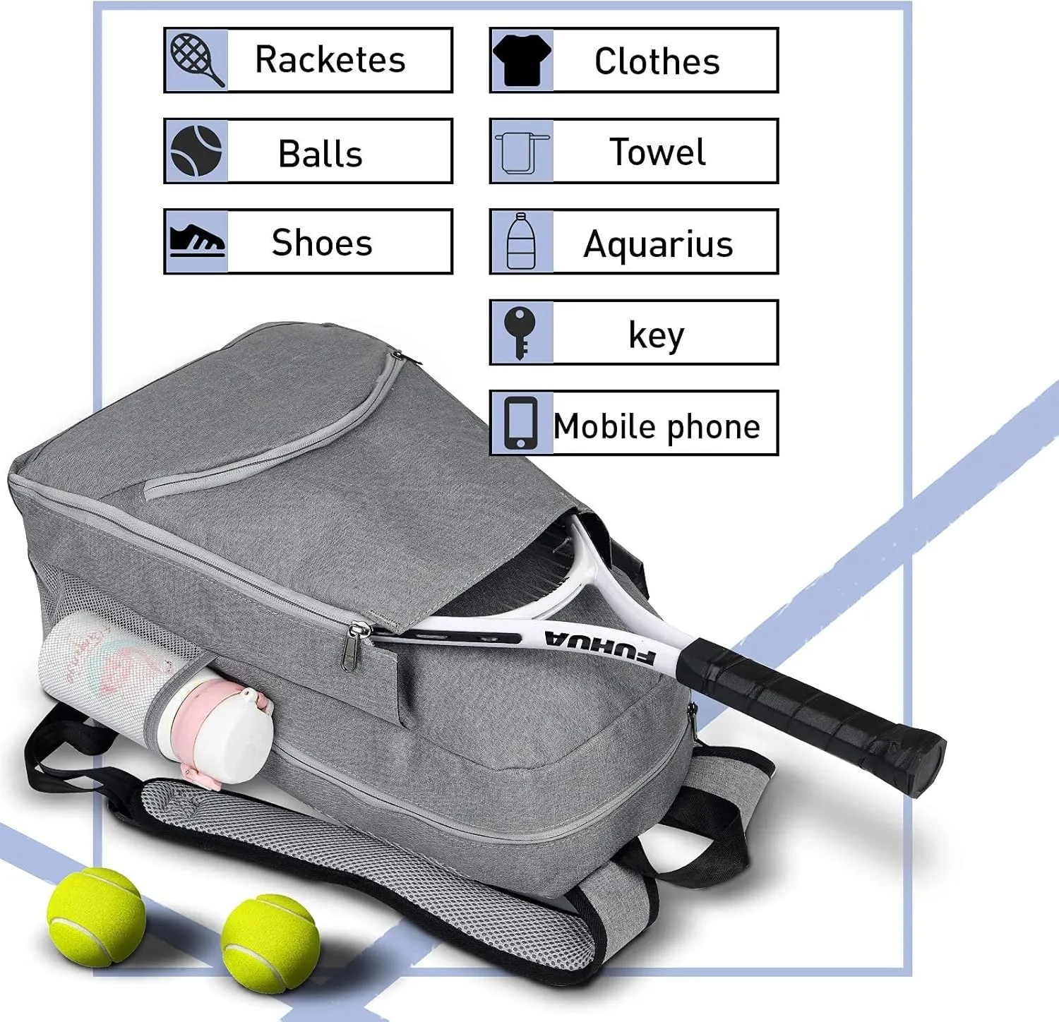 Tennis Bag Tennis Backpack - Tennis Bags for Women and Men to Hold 1 or 2 Tennis Rackets/Racquets, Multifunctional Sports Bag