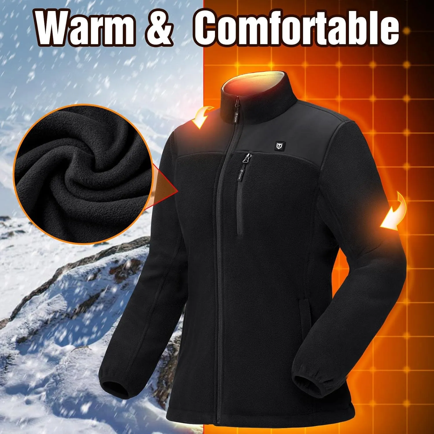 TIDEWE Women’s Heated Jacket Fleece with Battery Pack, Rechargeable Coat for Hunting (Black, Camo, Size S-XXL)