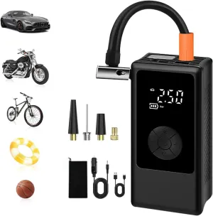 Tire Inflator Portable Air Compressor, 4000mAh Cordless Air Pump for Car Tires, 150 PSI Electric Bike Tire Pump with LED Light and Digital Pressure Gauge for Motorcycle, Auto, Ball, Bicycle