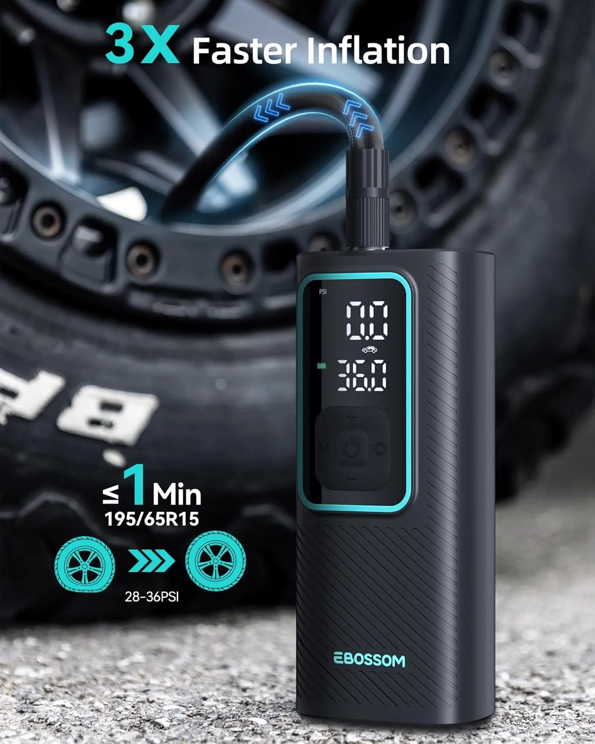 Tire Inflator Portable Air Compressor I7 Pro, Car Air Pump with Pressure Gauge, 150 PSI Cordless Tire Inflator Rechargeable with Display & LED for Car, Motocycle, Bikes, Balls, Swim Ring