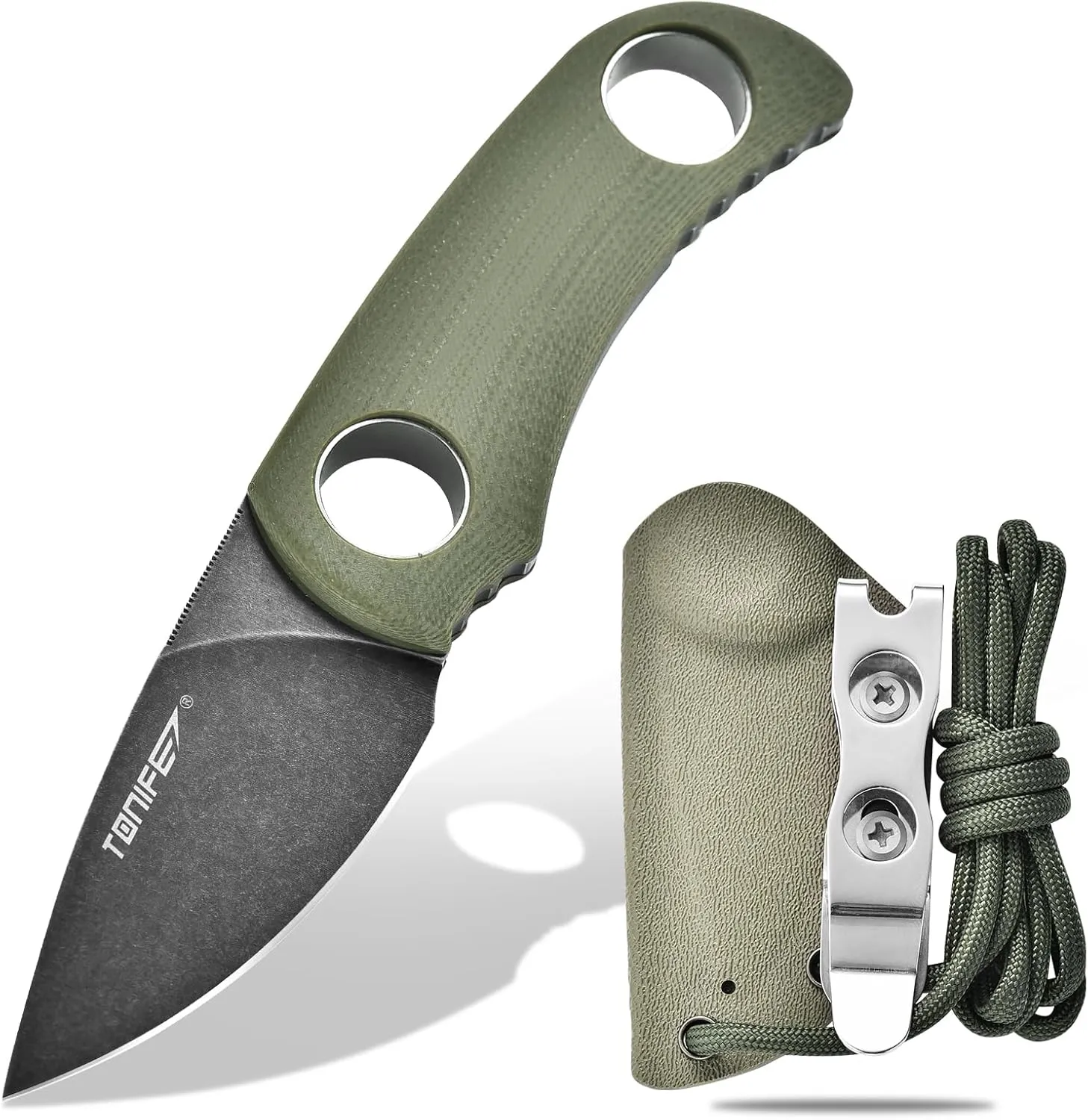 TONIFE Fixed Blade Knife 4.8cm, Mini Neck Knife with Kydex Sheath and Cord, EDC Portable Fixed Knife for Outdoor Survival