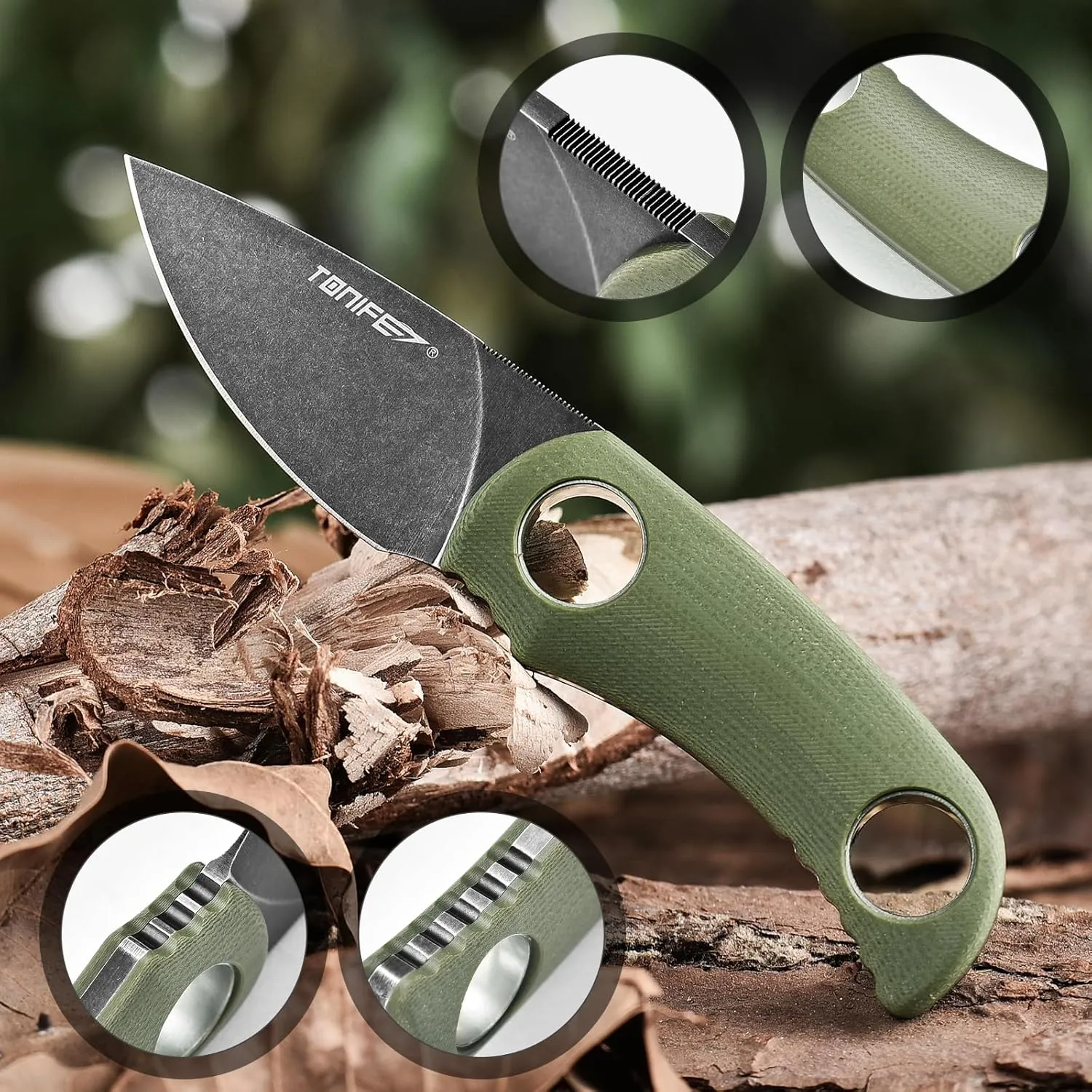 TONIFE Fixed Blade Knife 4.8cm, Mini Neck Knife with Kydex Sheath and Cord, EDC Portable Fixed Knife for Outdoor Survival