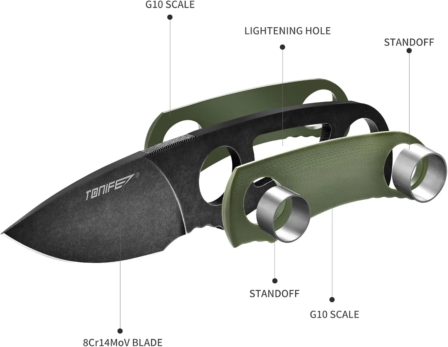 TONIFE Fixed Blade Knife 4.8cm, Mini Neck Knife with Kydex Sheath and Cord, EDC Portable Fixed Knife for Outdoor Survival