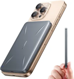 TORRAS 0.3‘’ Slim for MagSafe Portable Charger, 5,000mAh Magnetic Power Bank for iPhone, Wireless Charger Fast Charging with USB-C Cable, Magsafe-Compatible Battery Pack for iPhone 16/15/14/13/12