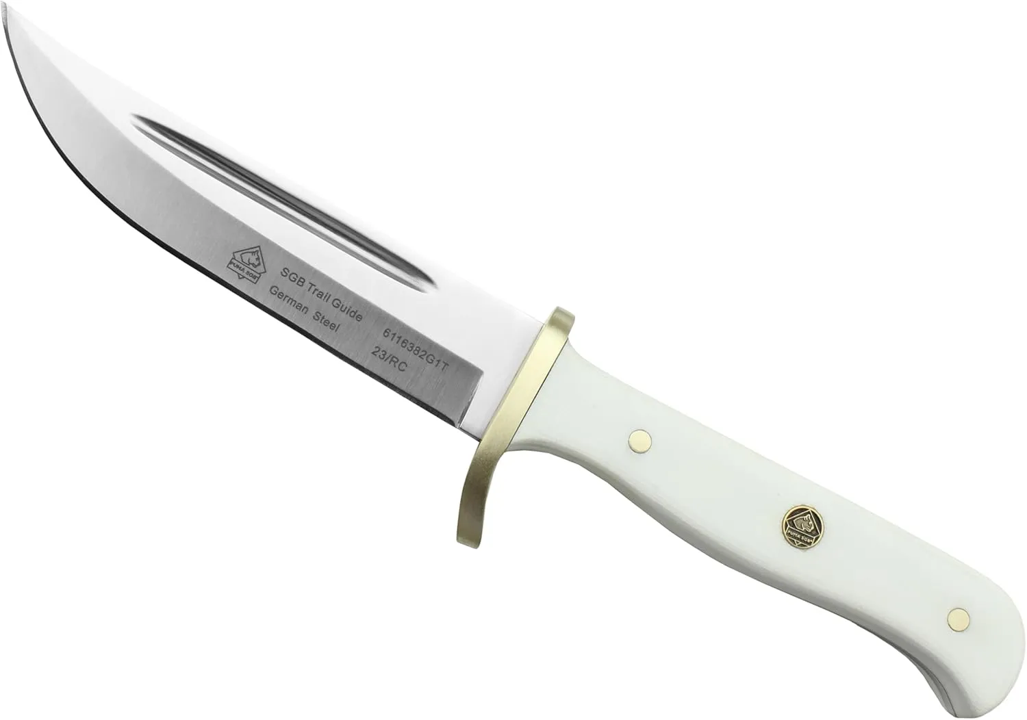 Trail Guide White G10 Fixed Blade Hunting Knife with Leather Sheath
