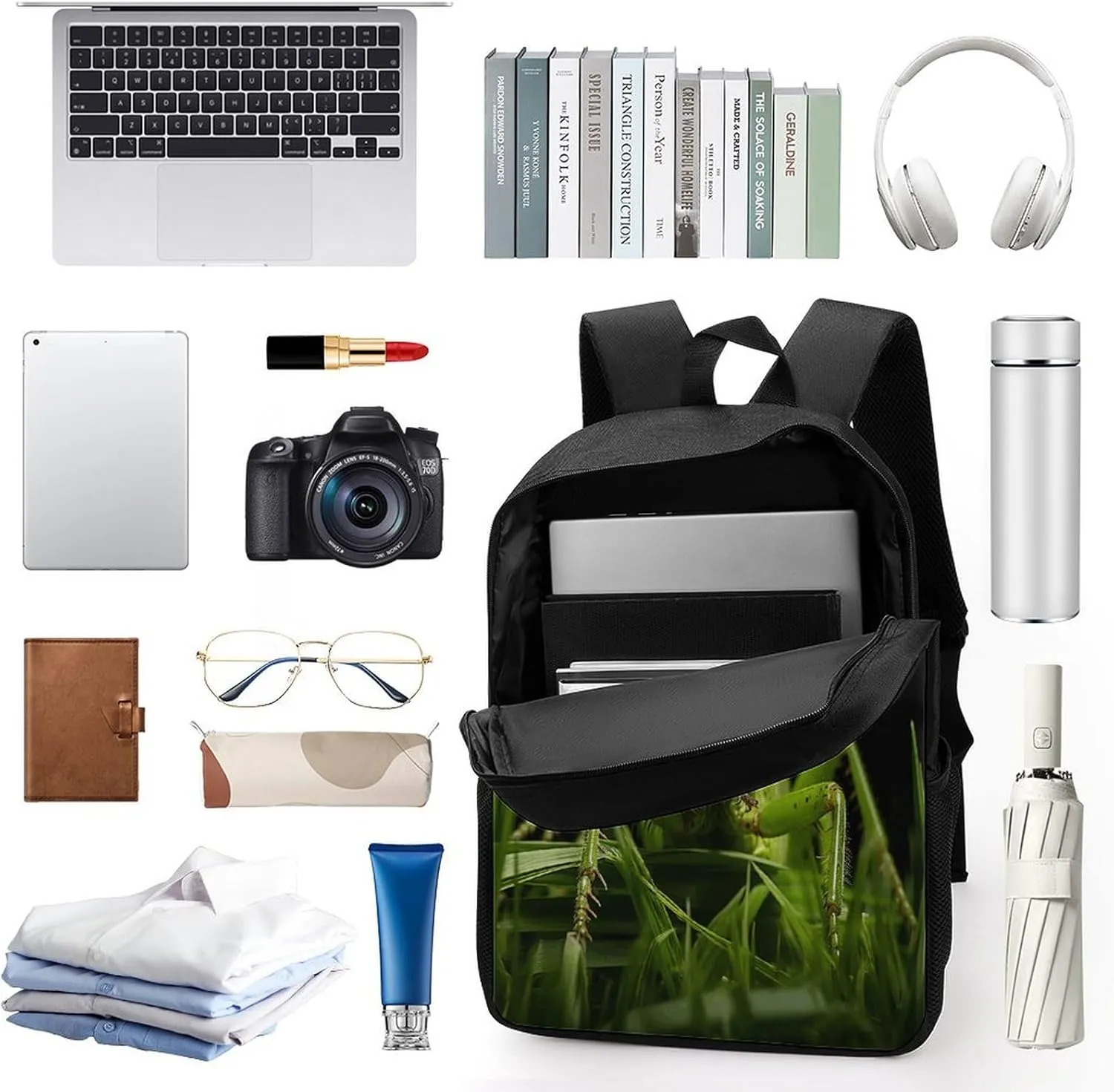 Travel Laptop Backpack Slim Durable Lightweight Back Pack Cute Grasshopper on Grass Small Backpack For Women Men