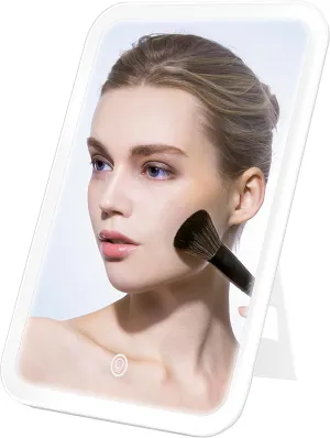 Travel Makeup Mirror with Light, Portable Make Up Tabletop Mirror with Adjustable Stand, Portable 3 Colors Light Modes Rechargable Vanity Mirror for Makeup Case