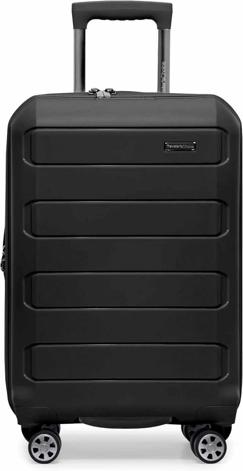 Traveler's Choice Pagosa Indestructible Hardshell Expandable Spinner Luggage, Black, 2 Piece Set