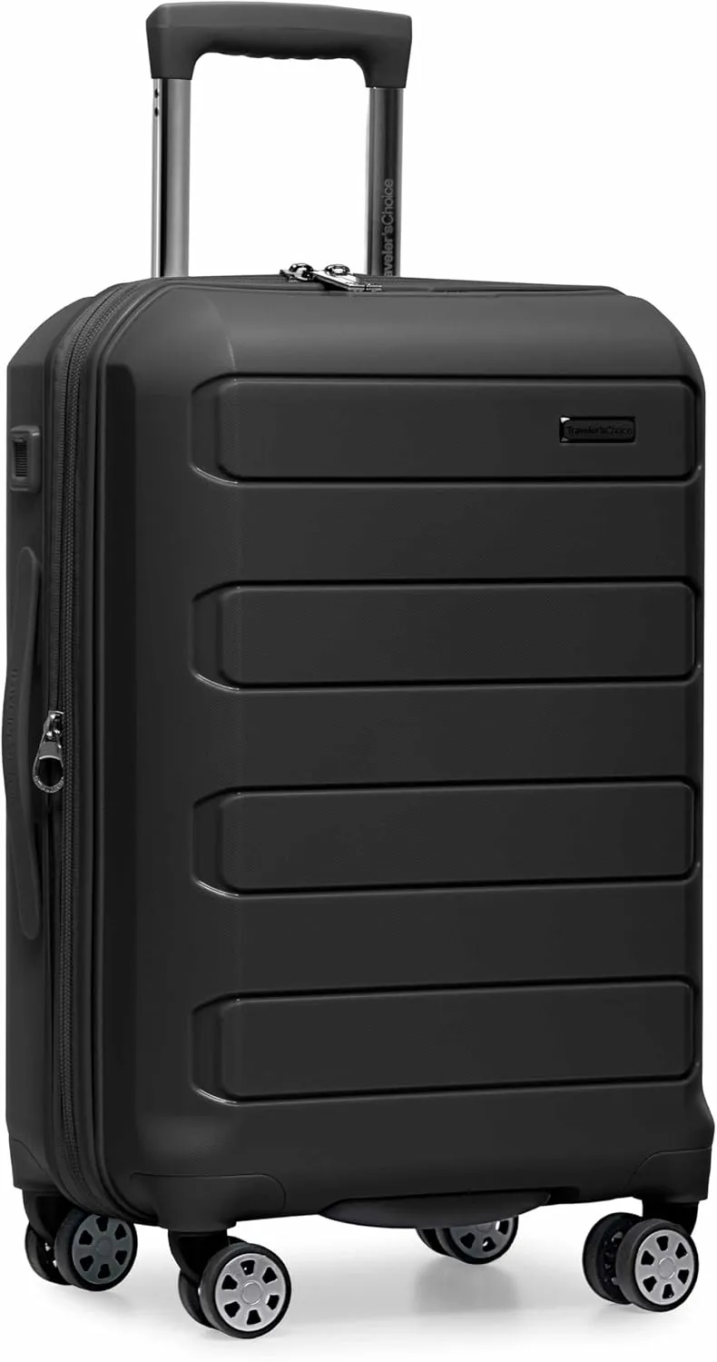 Traveler's Choice Pagosa Indestructible Hardshell Expandable Spinner Luggage, Black, 2 Piece Set