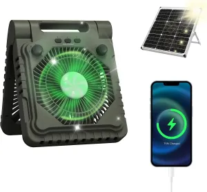 Triple-Power Solar Camping Fan 10000mAh Portable Fan/LED Lantern/Power Bank, 3-Speed Settings with Solar Charging & Timer & Bracket - Compact Cooling for Outdoor/Tent/Workspaces (Green)