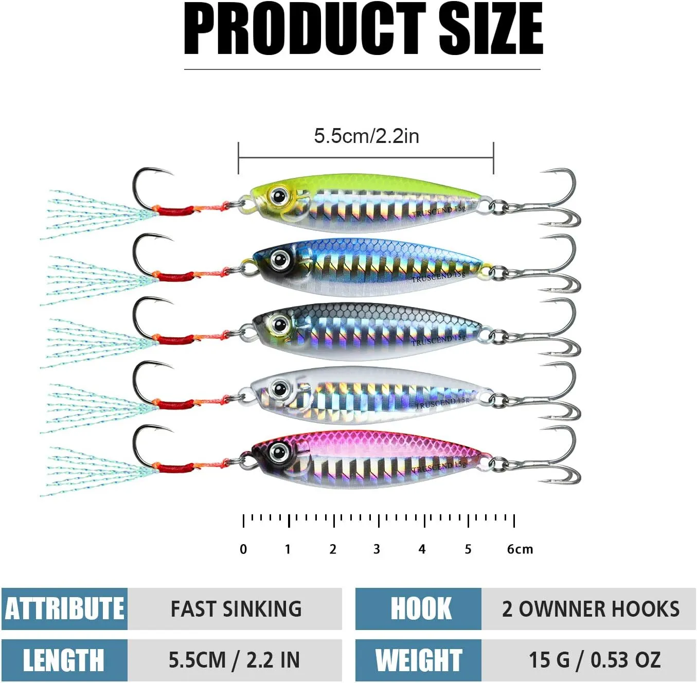 TRUSCEND Valuable Fishing Jigs of Captain's Favorite, Shiny Saltwater Spoons Perfect for Jigging, Slow Pitch Jig Catch More Fish, Durable and Well-Made Bass Salmon Tuna Fishing Lures with Sharp Hook
