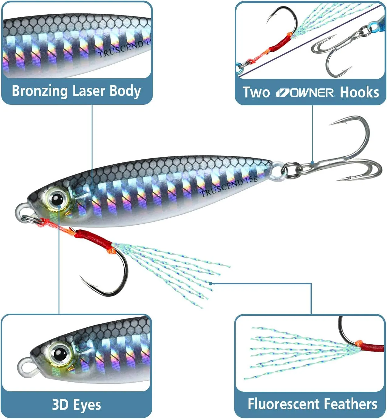 TRUSCEND Valuable Fishing Jigs of Captain's Favorite, Shiny Saltwater Spoons Perfect for Jigging, Slow Pitch Jig Catch More Fish, Durable and Well-Made Bass Salmon Tuna Fishing Lures with Sharp Hook