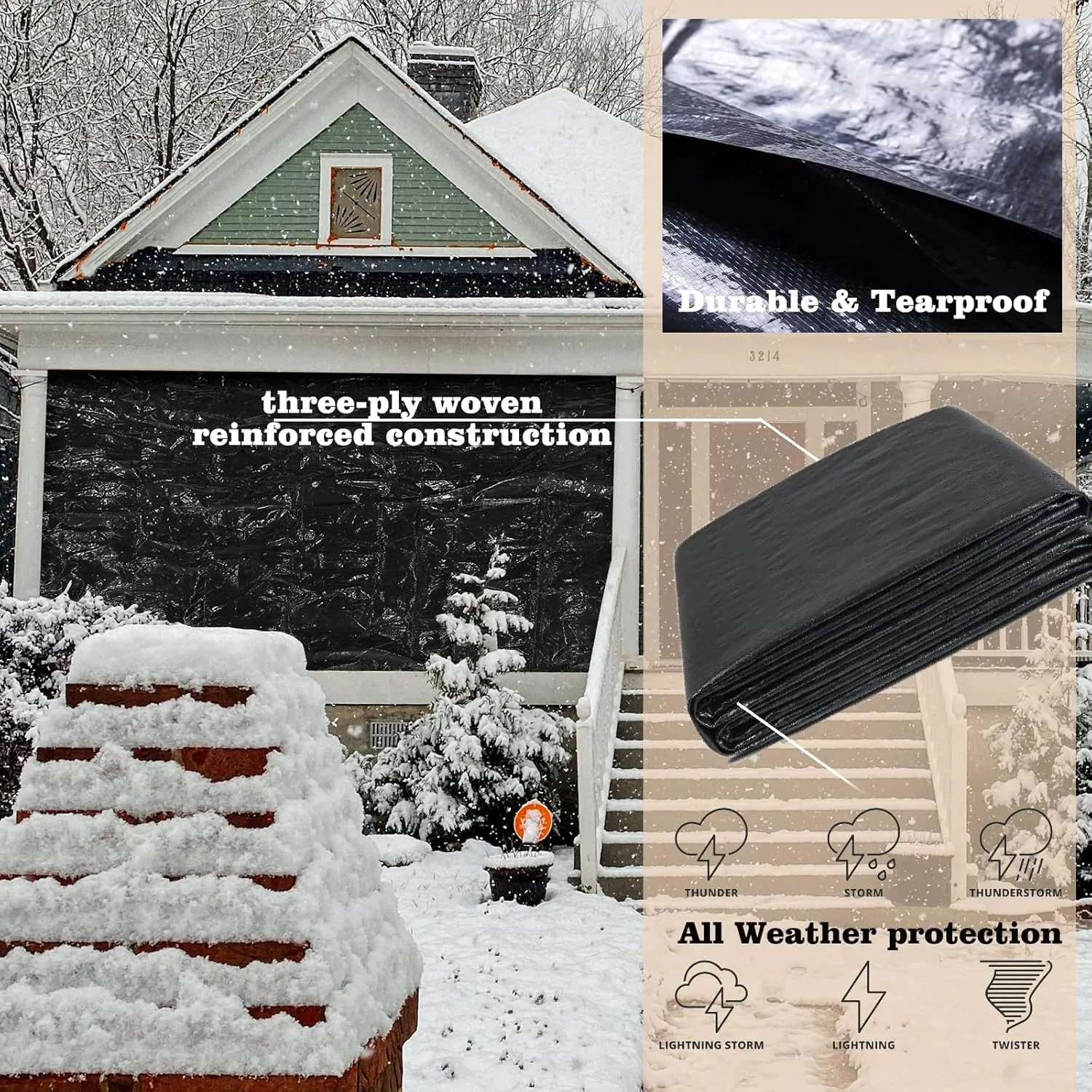 UCINNOVATE Heavy Duty 14Mil Waterproof Poly Tarp 6.5x10FT - Durable Black Tarpaulin with Rust-Proof Grommets, UV & Tear Resistant for Garden, Patio, Truck, Roof, Camping, Emergency