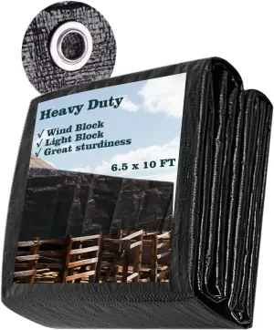 UCINNOVATE Heavy Duty 14Mil Waterproof Poly Tarp 6.5x10FT - Durable Black Tarpaulin with Rust-Proof Grommets, UV & Tear Resistant for Garden, Patio, Truck, Roof, Camping, Emergency