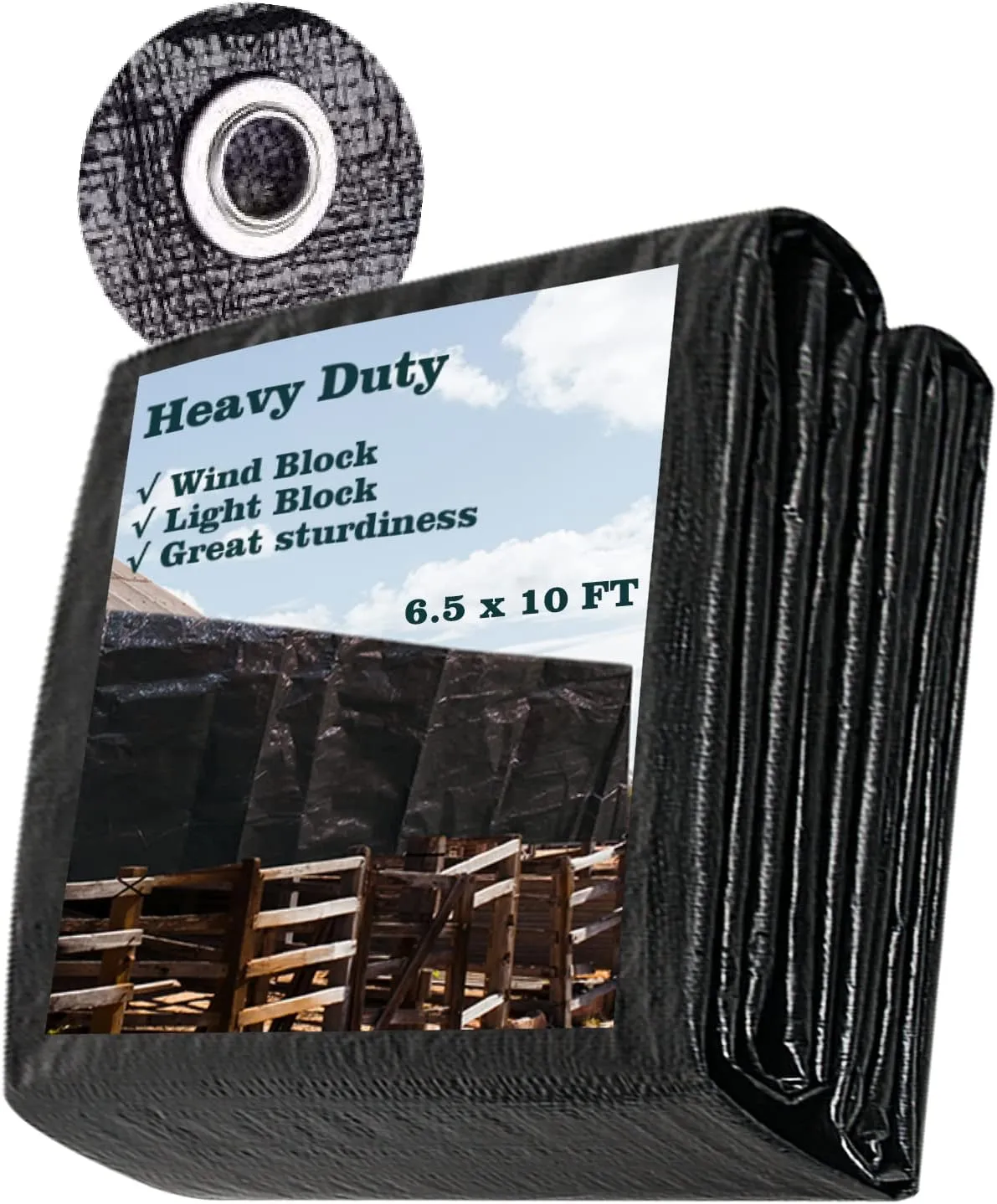 UCINNOVATE Heavy Duty 14Mil Waterproof Poly Tarp 6.5x10FT - Durable Black Tarpaulin with Rust-Proof Grommets, UV & Tear Resistant for Garden, Patio, Truck, Roof, Camping, Emergency