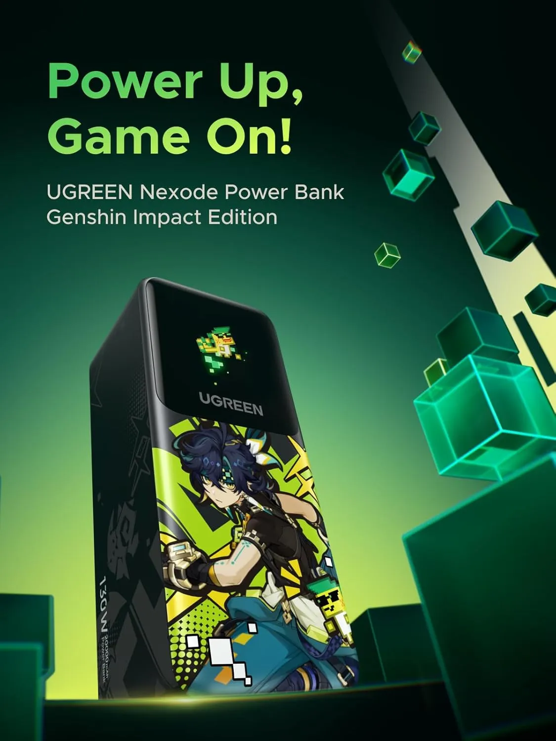 UGREEN Nexode Power Bank 20000mAh 130W Portable Charger 72Wh PD Fast Charging 3-Port USB C Battery Pack with TFT Smart Display for MacBook/iPad/iPhone 16/Samsung S24 and More Genshin Impact Edition