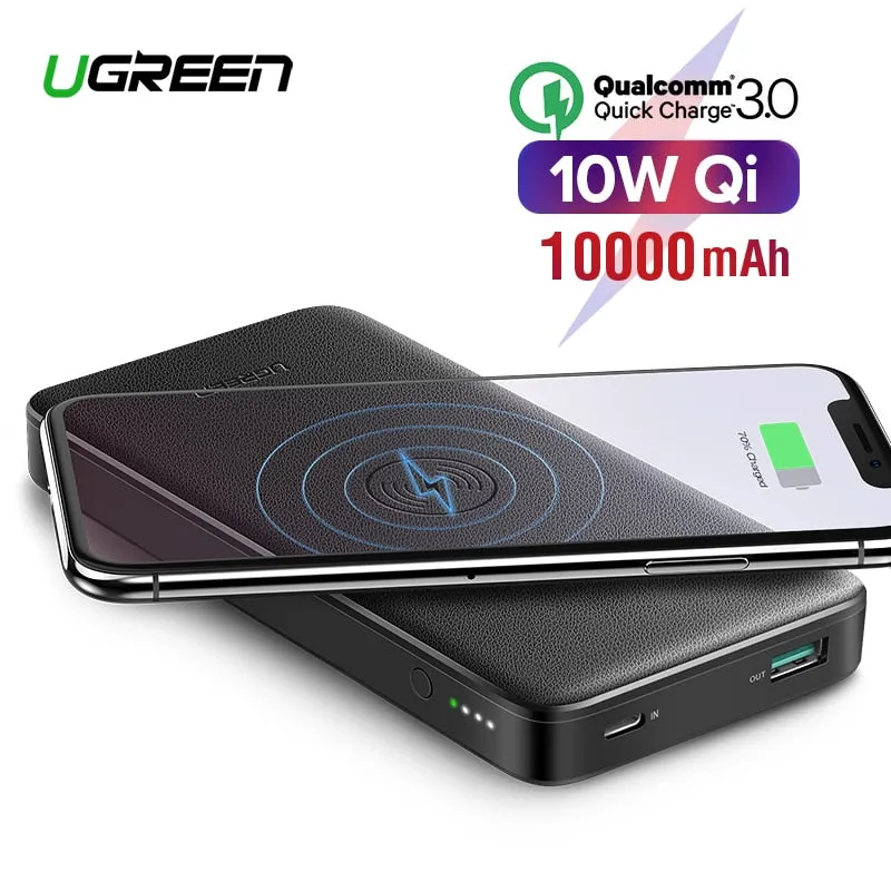 Ugreen Quick Charge3.0 Power Bank 10000mAh Portable 10W Qi Wireless Charger Power Bank for Xiaomi Fast Wireless External Battery
