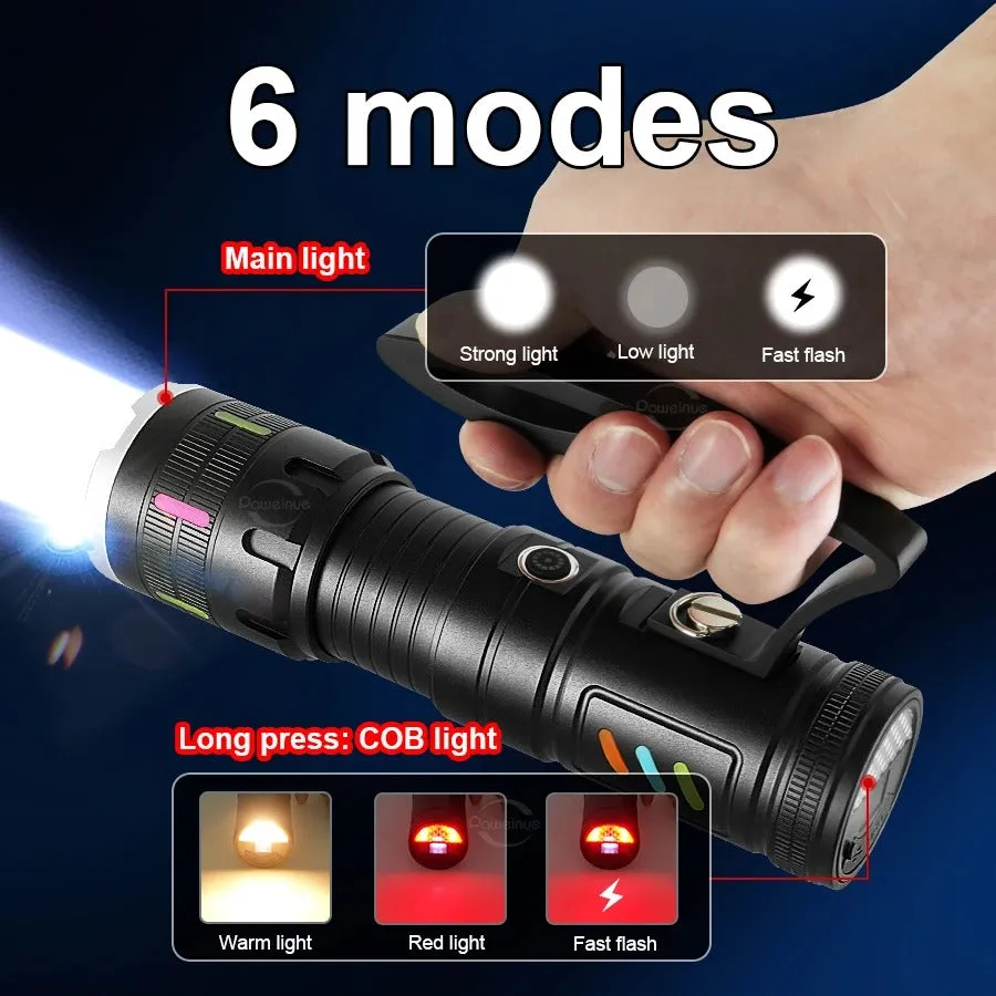 Ultra Powerful Flashlight USB Rechargeable Portable Lantern with COB Lights Outdoor