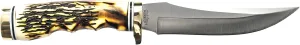 Uncle Henry 153UH Golden Spike Fixed Blade Knife with 5in High Carbon S.S. Blade, Staglon Handle, Sharpening Stone, Full Tang, and Leather Sheath for Hunting, Skinning, Camping, and Outdoors