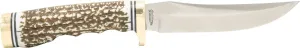Uncle Henry 153UH Next Gen Golden Spike Knife with 5in High Carbon S.S. Fixed Blade, Staglon Handle, Sharpening Stone, and Leather Belt Sheath for EDC, Hunting, Survival, Camping and Outdoors