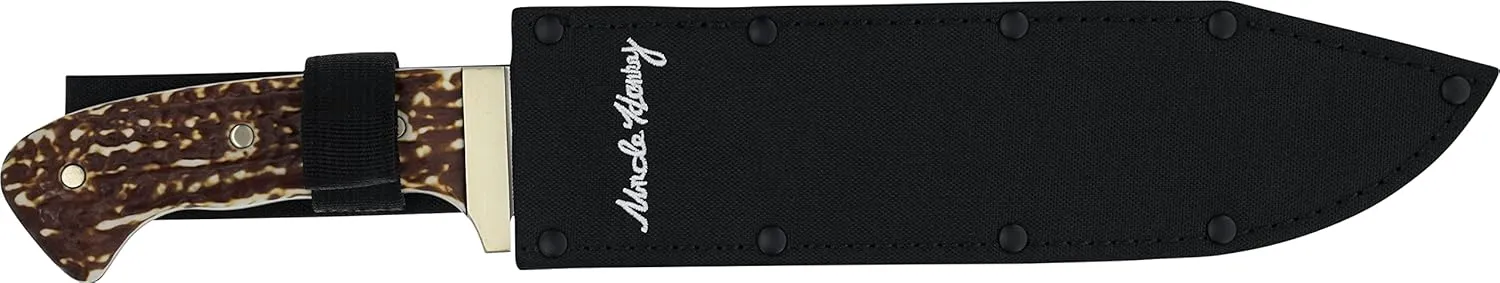 Uncle Henry 181UH Next Gen 15.4in High Carbon S.S. Fixed Blade Knife with a 10in Clip Point and Staglon Handle for Outdoor Survival, Camping and Hunting