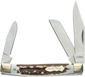 Uncle Henry Next Gen Staglon 807UHCP JR 3-Blade 4.8in Folding Knife with Stainless Steel Clip-Point, Sheepsfoot, Spey-Point Blades and Staglon Handle for Hunting, Camping, EDC