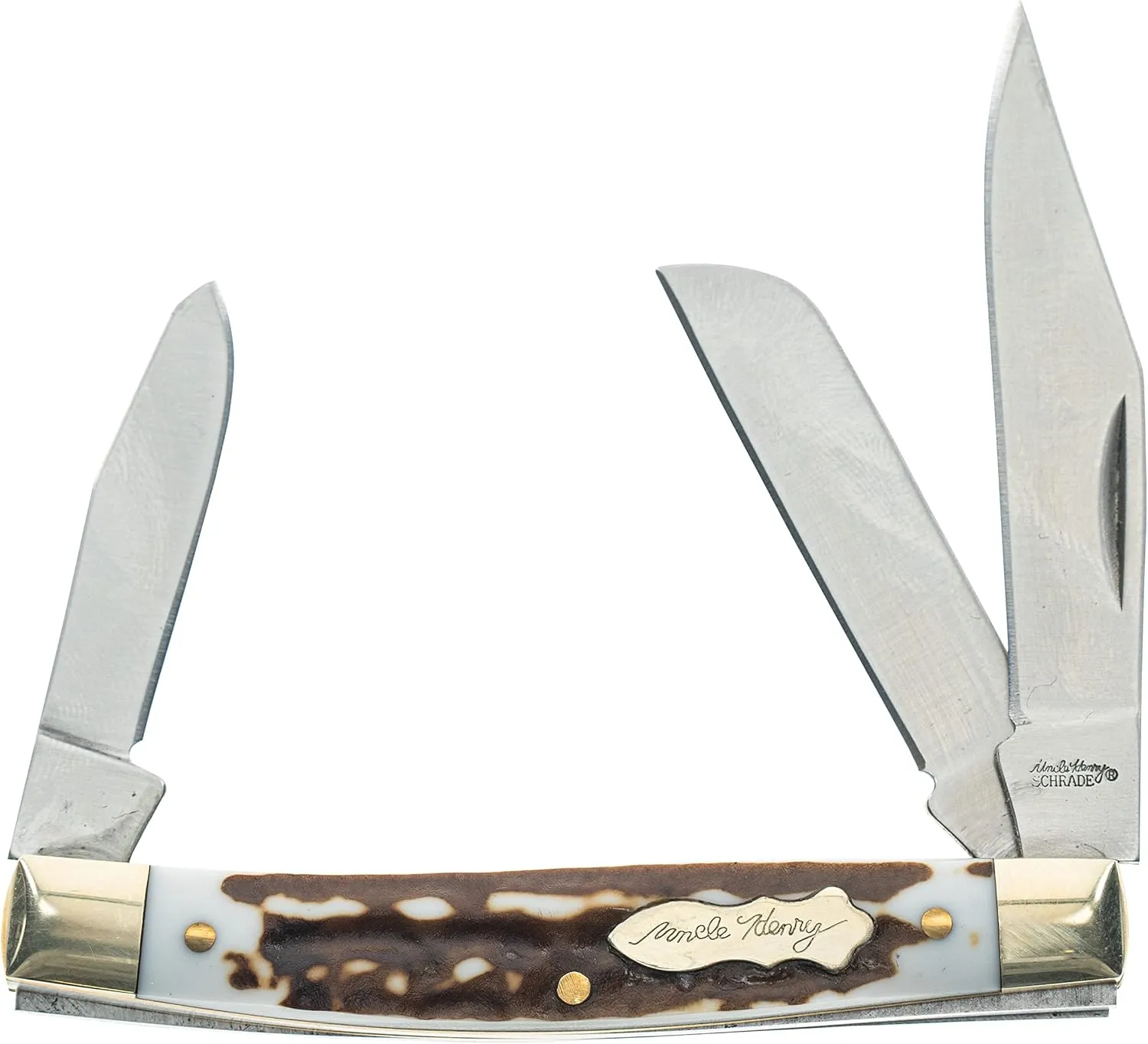Uncle Henry Next Gen Staglon 807UHCP JR 3-Blade 4.8in Folding Knife with Stainless Steel Clip-Point, Sheepsfoot, Spey-Point Blades and Staglon Handle for Hunting, Camping, EDC