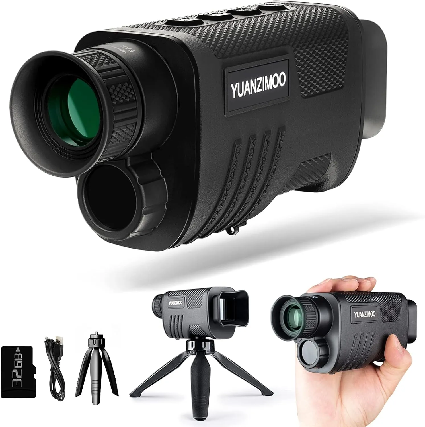 Upgraded Night Vision Monocular Digital Infrared Monocular Telescope for 100% Darkness with 8X Zoom 2000mAh Rechargeable Battery Tripod 32 GB SD Card & Card Reader, for Adult Hunting Camping