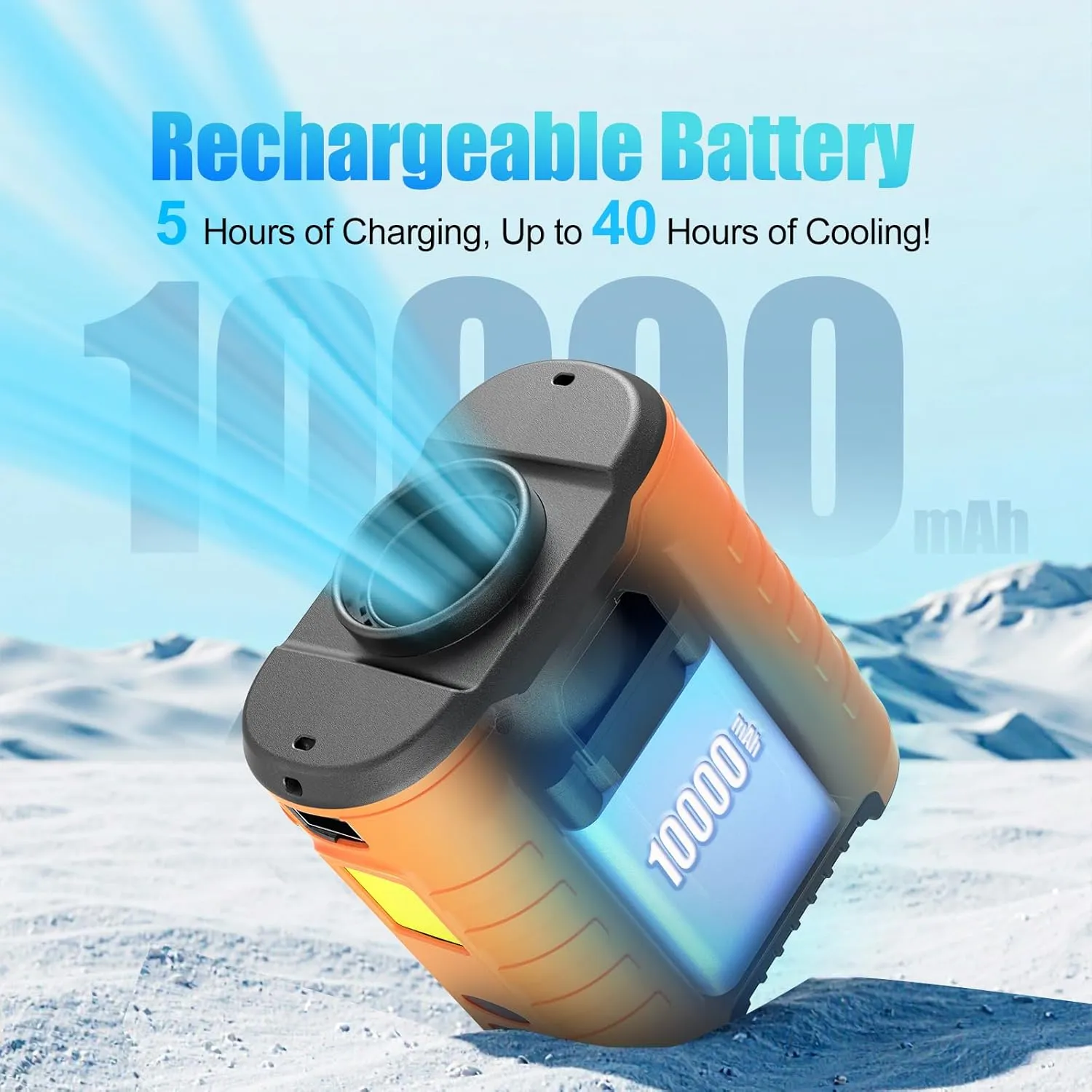 Upgraded Portable Waist Fan & Neck Fan, Up to 40H Runtime, 10000mAh Rechargeable Clip-On Belt Fan with 5-Speed 16000 RPM Turbo Airflow, Personal Wearable Fan for Outdoor Work, Camping, Travel - Orange