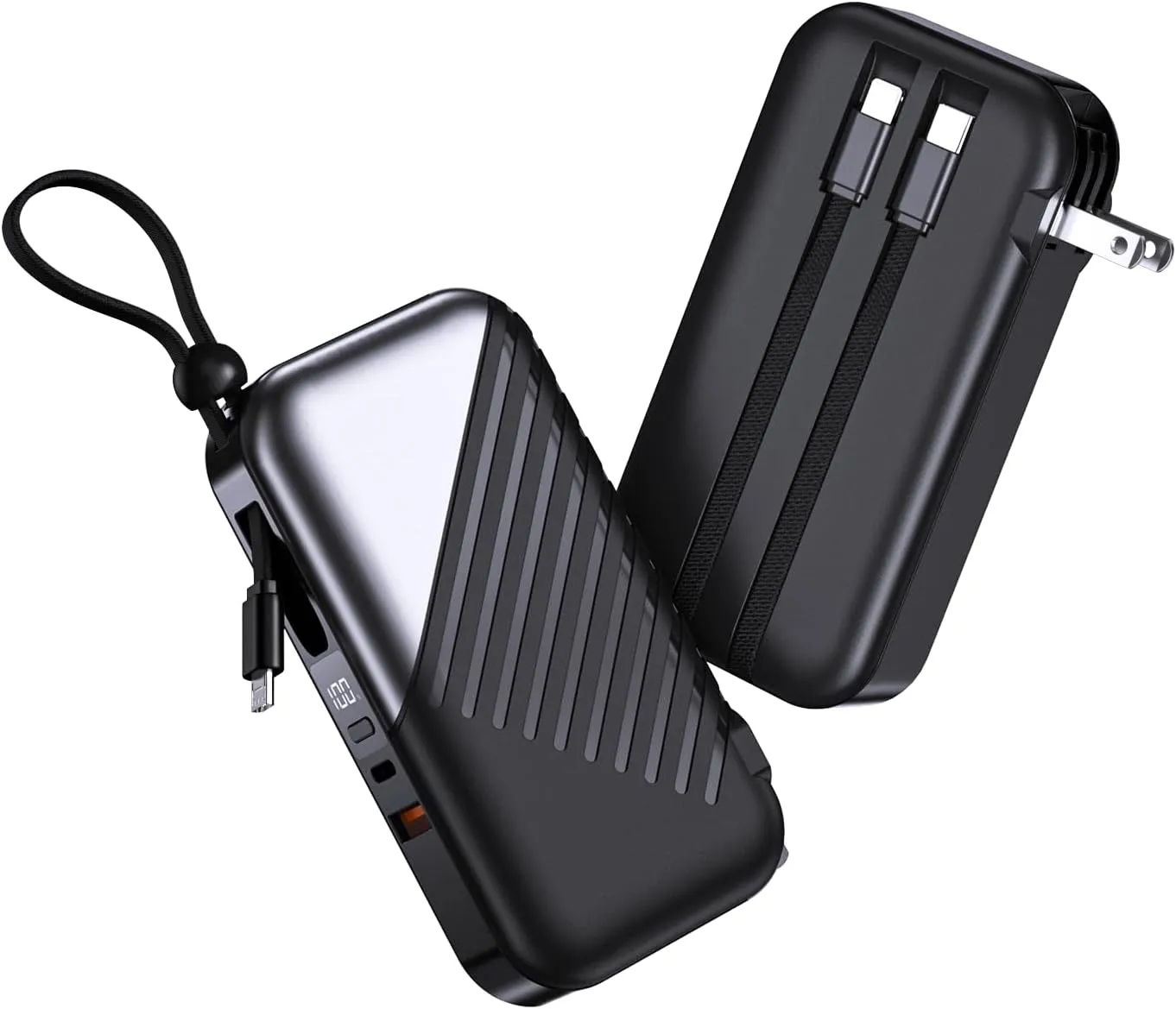 USB C Portable Charger with Wall Plug 10000mAh Power Bank Fast Charging 27W Portable Charger with Built in Cable Phone Portable Charger for iPhone Samsung Android, Black