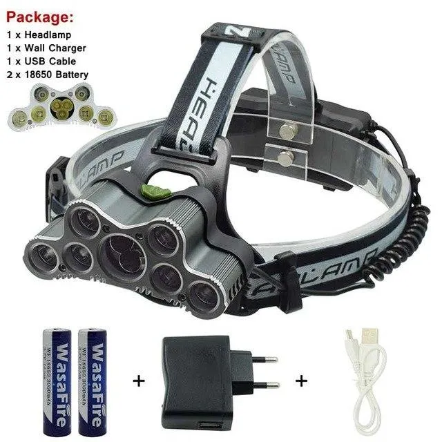 USB Rechargeable 9 LED Headlamp Powerful Frontal Led Running Headlight XML T6 Head Flashlight Torch Fishing Light 18650 Battery