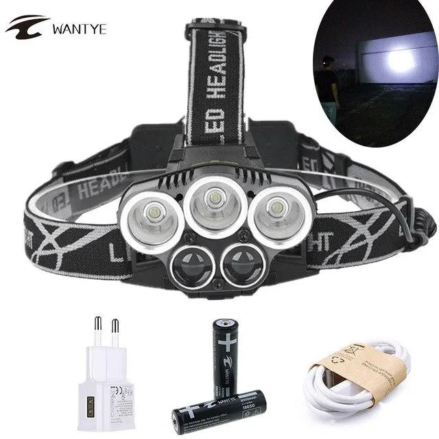USB Rechargerable 3T6 2R5 Flashlight LED Headlamp 15000LM 6Mode Headlight Head Torch For Fishing light 18650 Battery USB charger