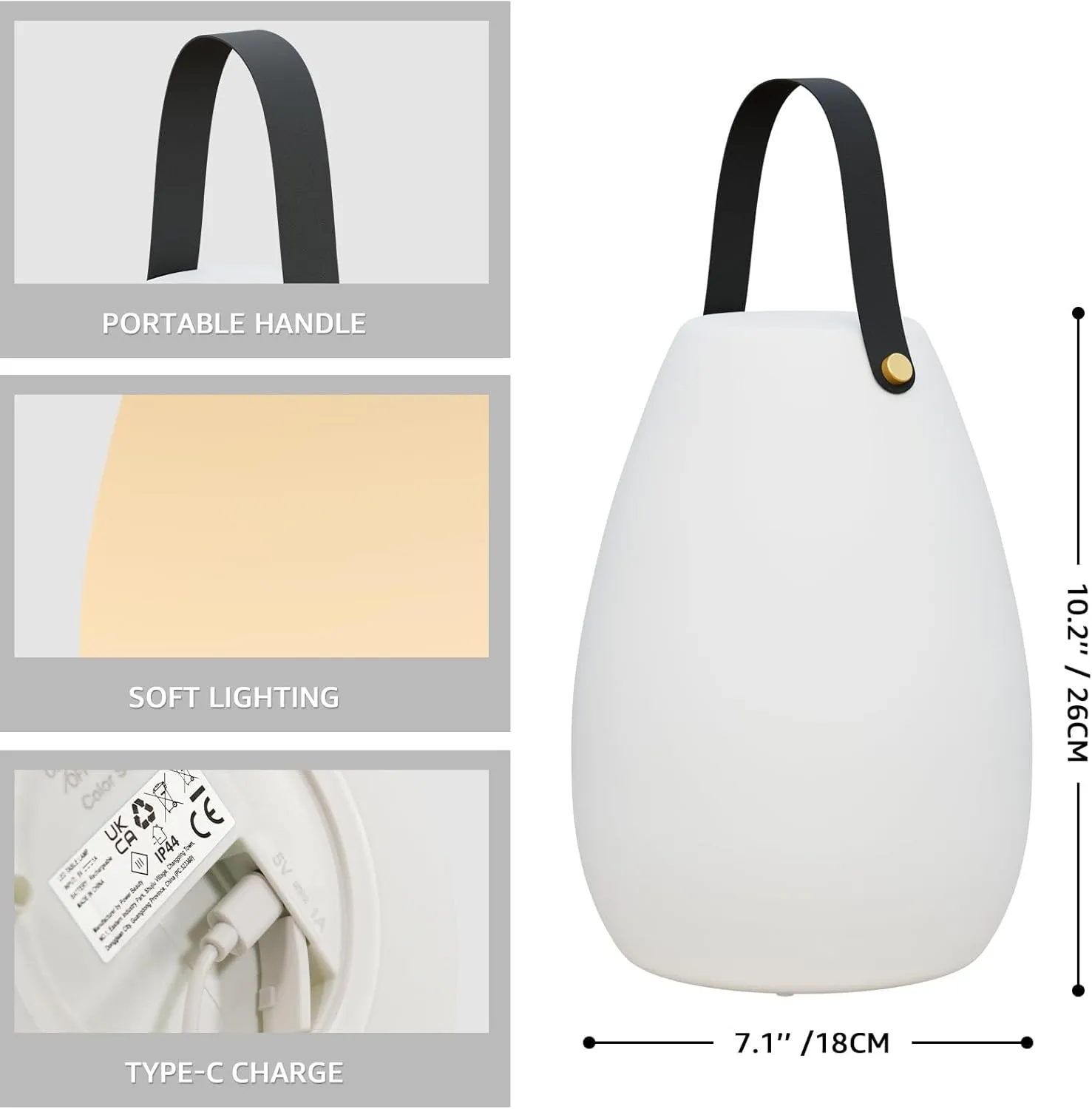 uuffoo Portable Outdoor Table Lamp - Dimmable Rechargeable Night Lights w/Remote and 7 RGB Colors, IP44 Water-Resistant Hanging Lantern for Patio, Tent, Bedroom, Garden, Emergency