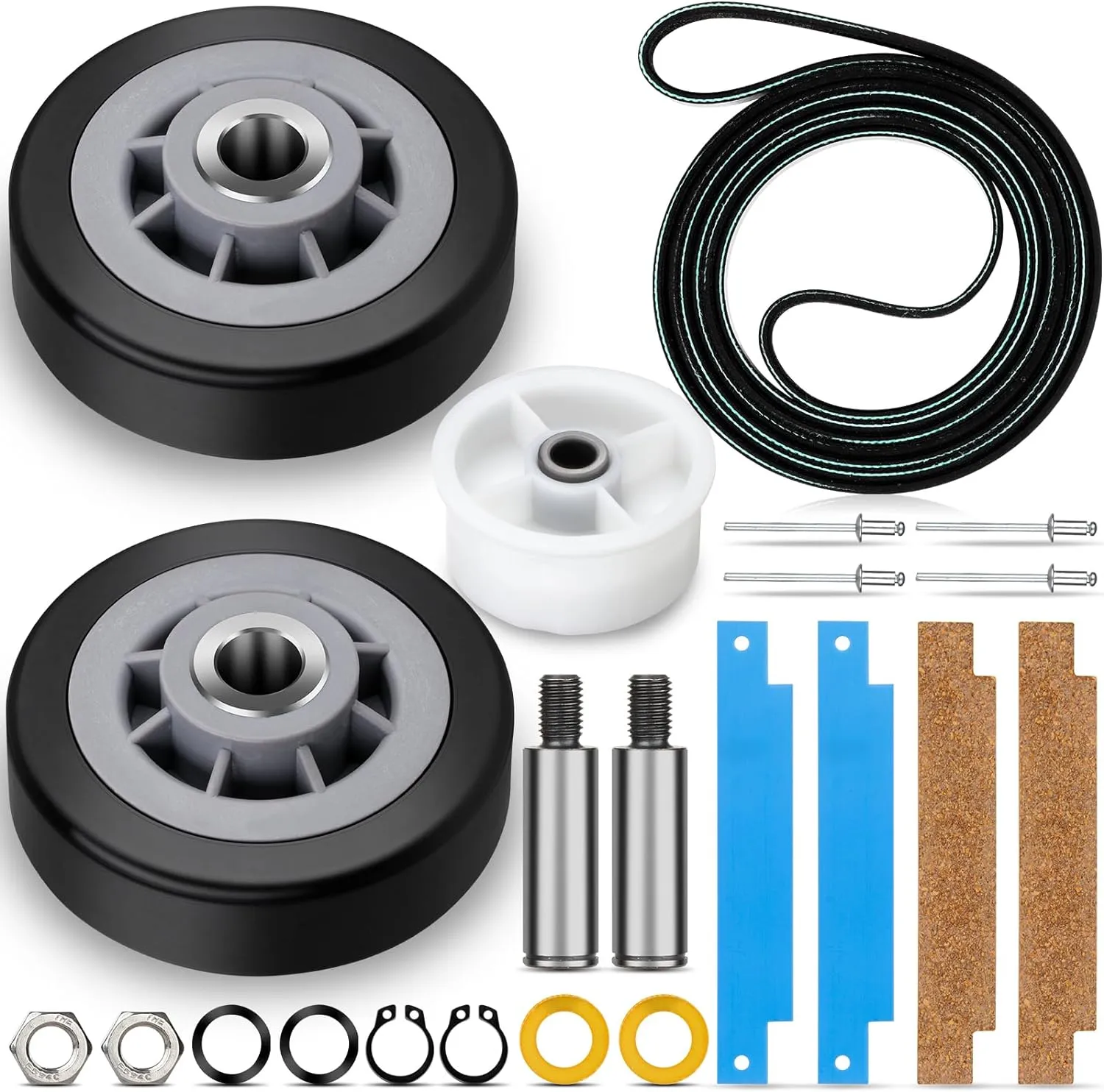Valchoose 12001541 303373K Maytag Dryer Drum Roller Kit, Upgraded WP33002535 Drum Belt Durable, 6-3700340 Idler Pulley, 306508 Dryer Tumbler Bearing Kit, Squeal No More Maytag Dryer Parts