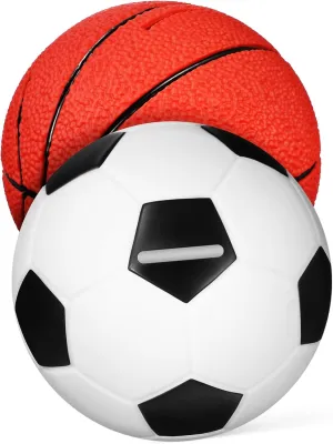 VANZACK Kids Piggy Bank for Boys Girls 2pcs Basketball Soccer Savings Jars Coin Banks Set for Kids Sports Theme