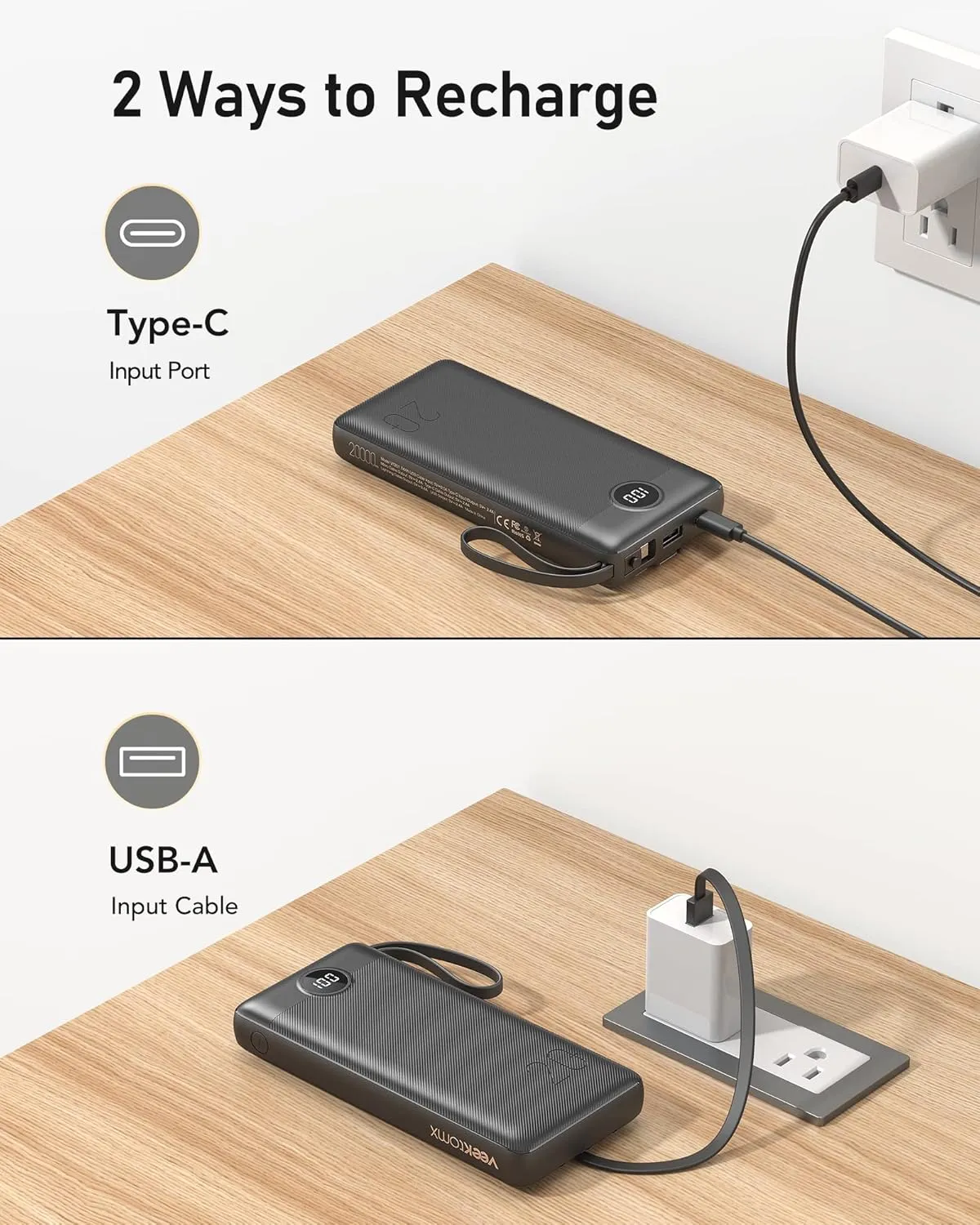 VEEKTOMX Portable Charger with Built-in Cables, 20000mAh Power Bank for iPhone, Fast Charging USB C Battery Pack, Travel Essentials Powerbank Compatible with iPhone, Samsung, Android, etc