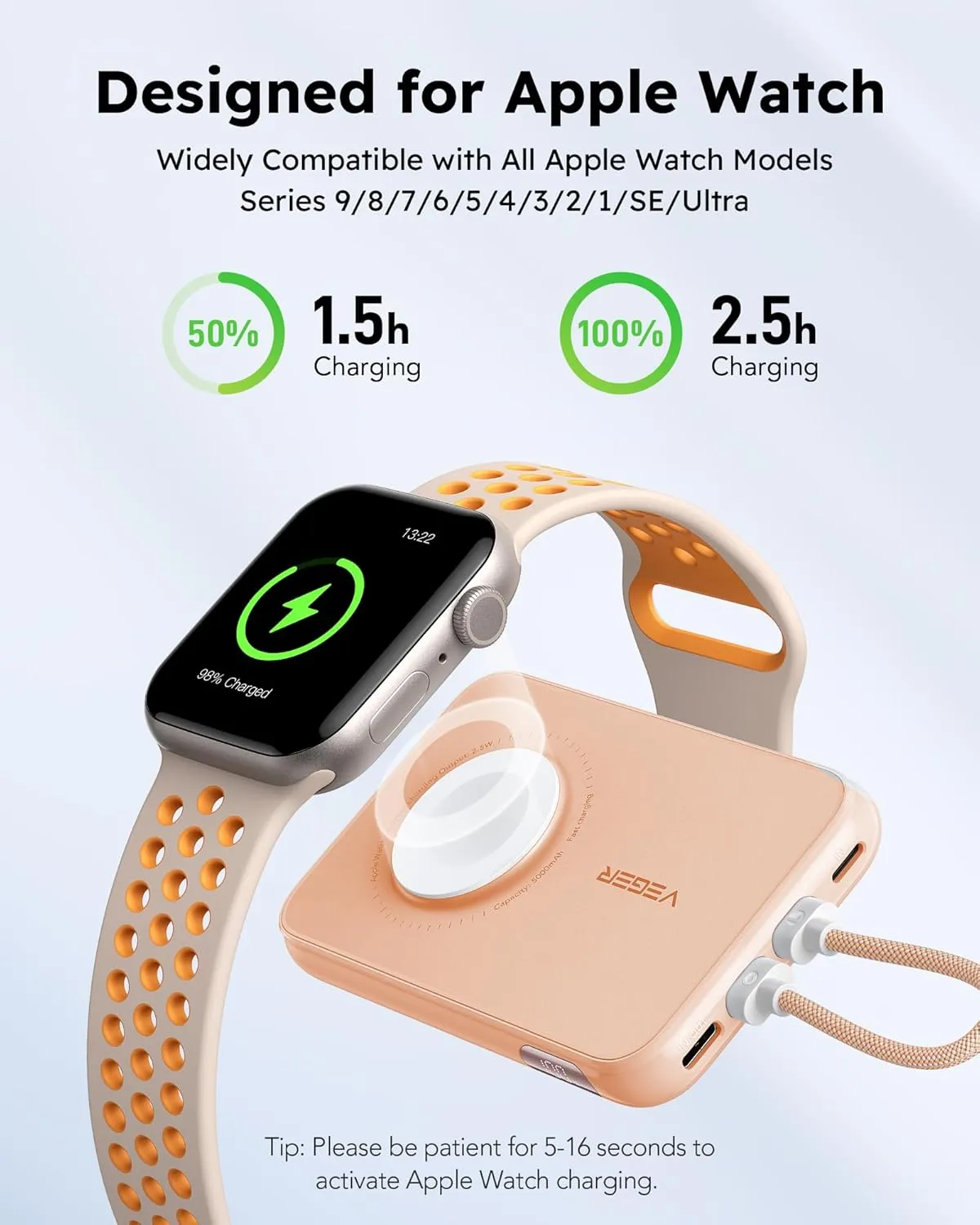 VEGER Portable Charger for iPhone with Built in Cable, 10000mAh Mini Power Bank Battery Pack, PD 20W Fast Charger Travel Accessory Compatible with iPhone 15/14/13/12/Pro Max, Apple Watch Series-Pink