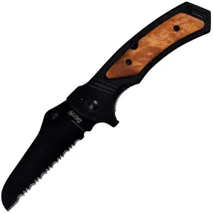 Velocity II, Black w-Burl Walnut Inlay Handle,Black Serrated
