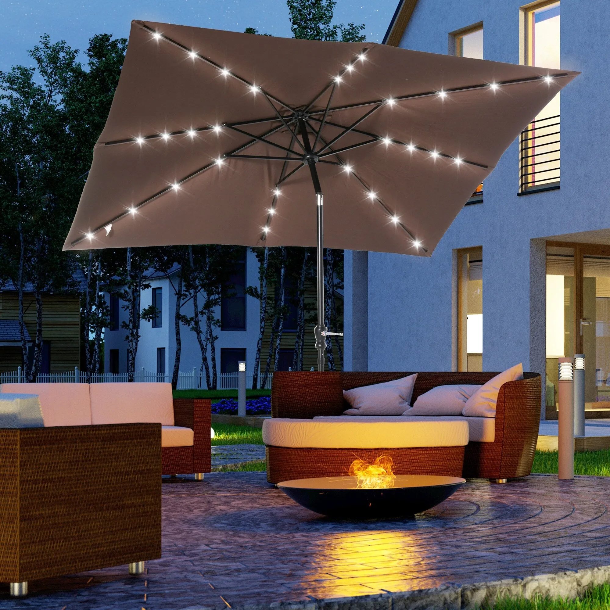 Versatile Outdoor Umbrella with LED Lights and Adjustable Features for Relaxation