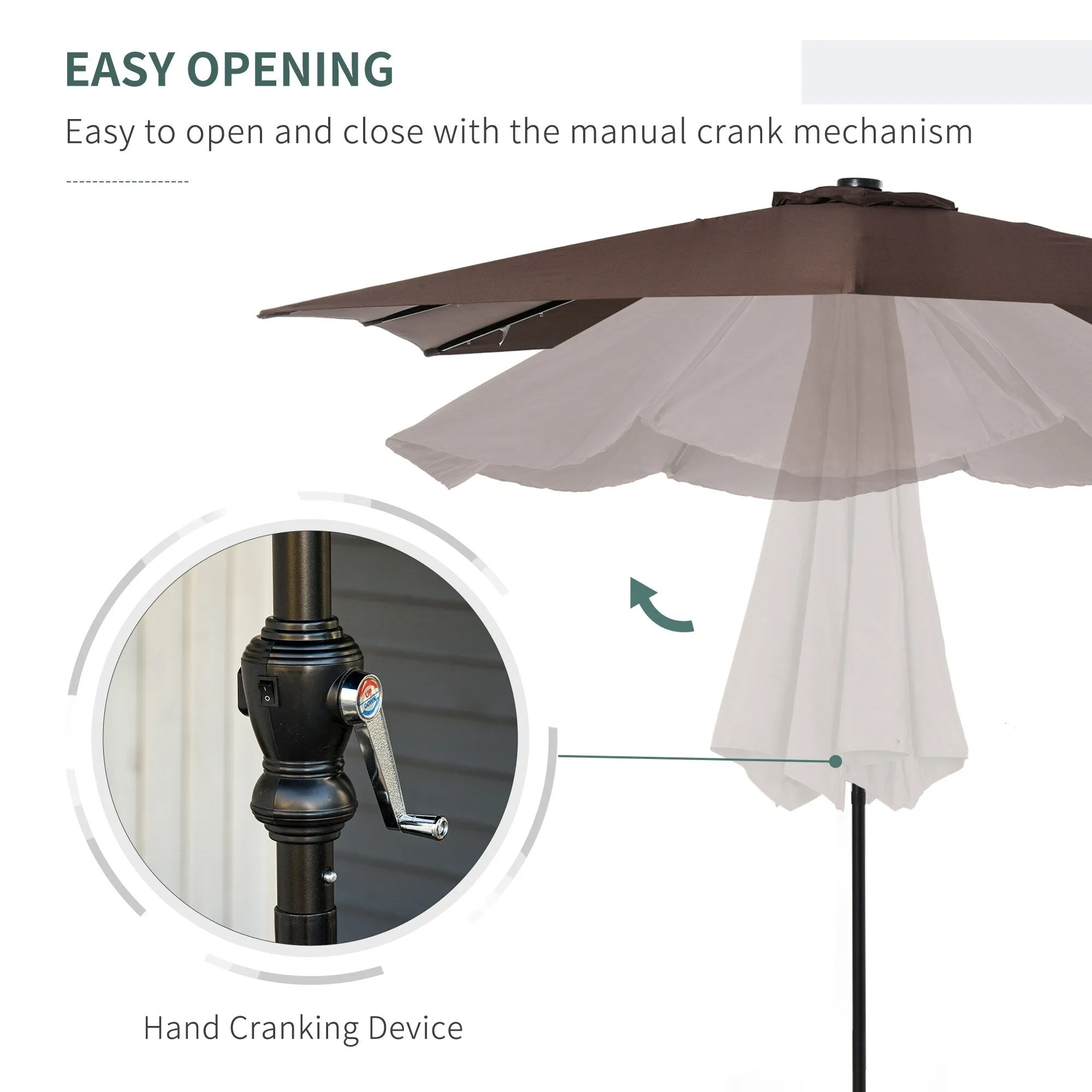 Versatile Outdoor Umbrella with LED Lights and Adjustable Features for Relaxation