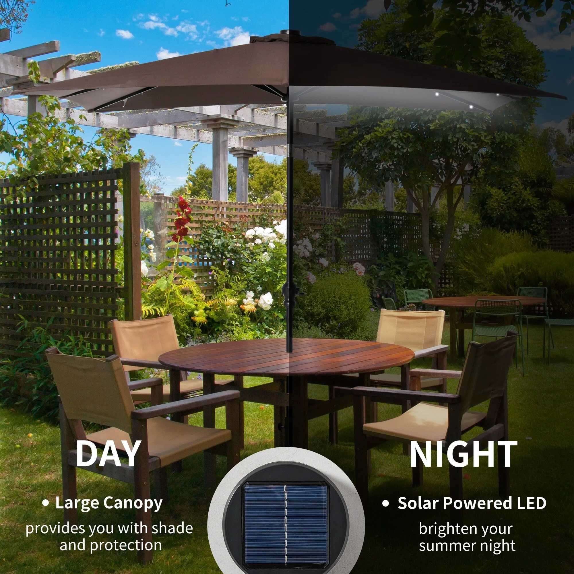 Versatile Outdoor Umbrella with LED Lights and Adjustable Features for Relaxation