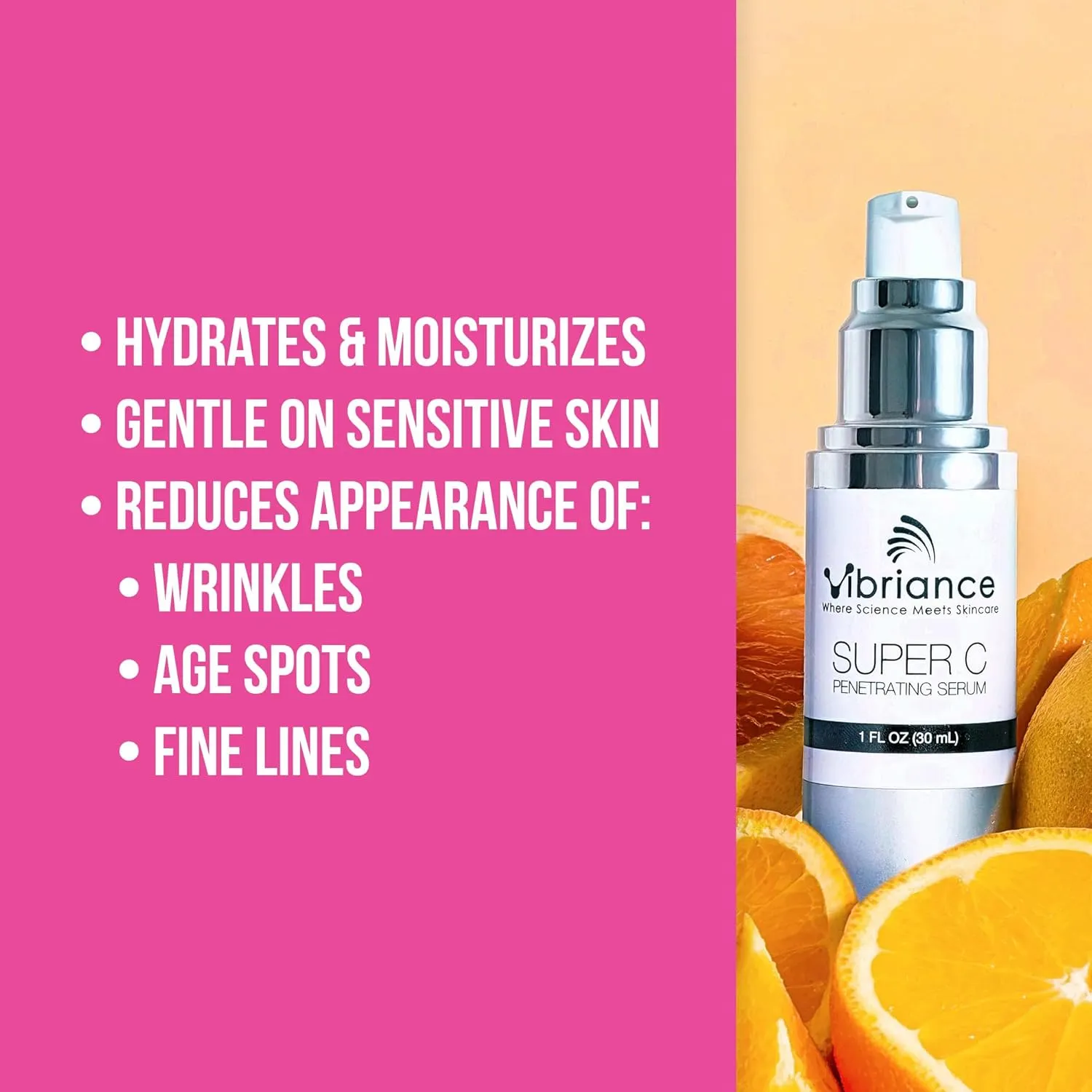 Vibriance Super C Serum for Mature Skin - All-in-One Vitamin Formula Hydrates, Firms, Lifts, Smooths, Targets Age Spots, Wrinkles, 1 fl oz - Pack of 3