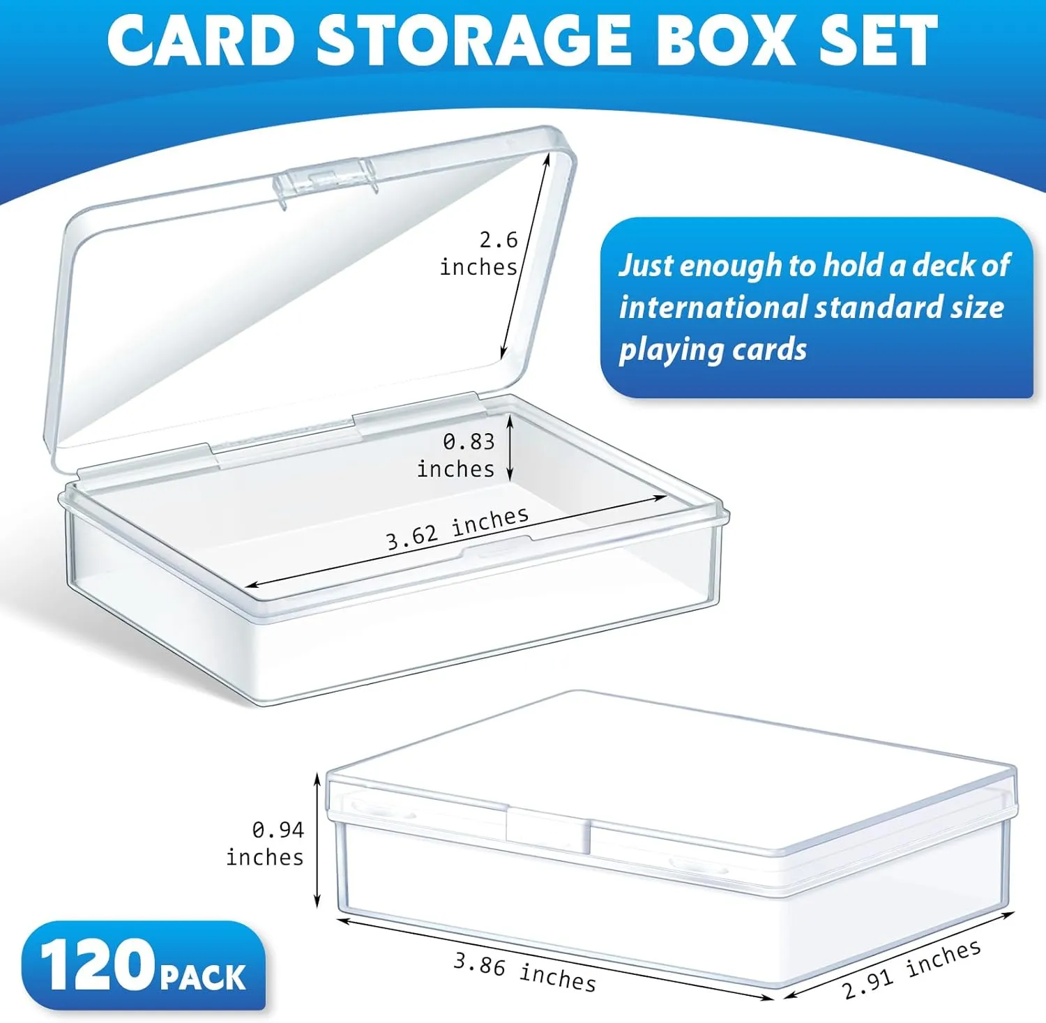 Vicenpal 120 Pcs Playing Card Box Clear Trading Card Case Storage Organizer for Bank Business Gaming, 3.86 x 2.91 x 0.94 Inch