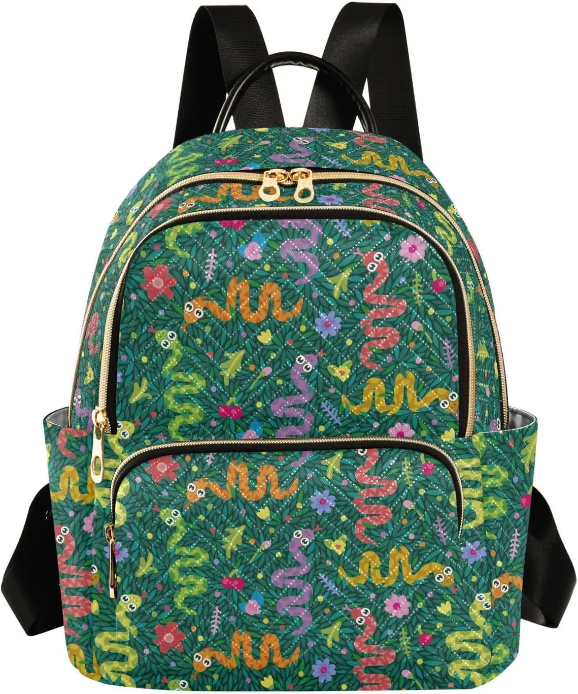 VIGTRO Women Fashion Backpack Quilted Mini Purse Cartoon Snakes Leaves Flowers, Lightweight Travel Casual Shoulder Backpack with Adjustable Straps Size M